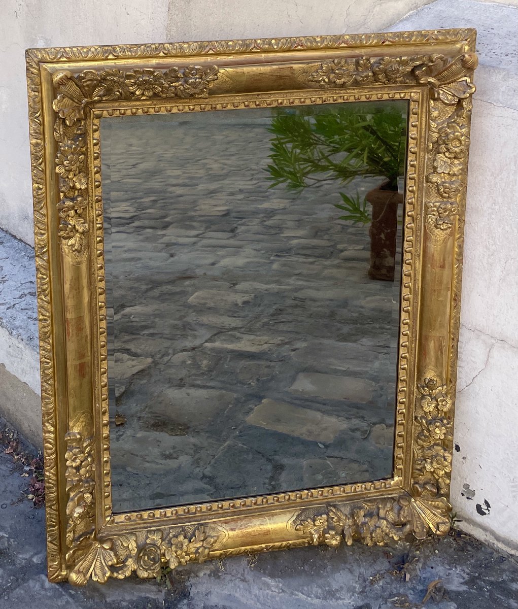 Antique Louis XIV-style Mirror In Carved And Gilded Wood-photo-2