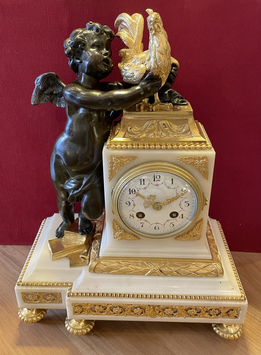 Louis XVI Clock, Made Of Bronze And Carrara Marble-photo-2