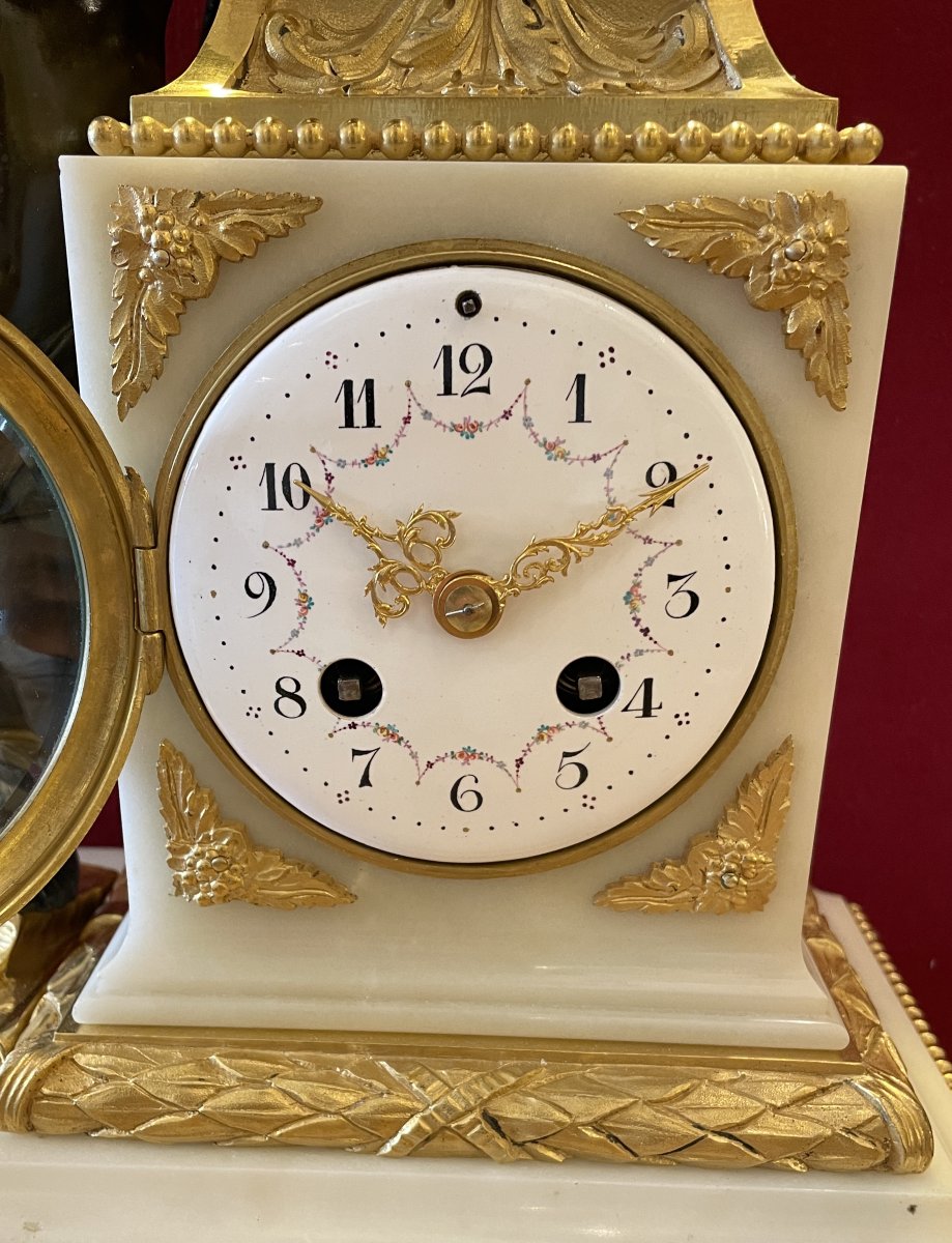 Louis XVI Clock, Made Of Bronze And Carrara Marble-photo-3