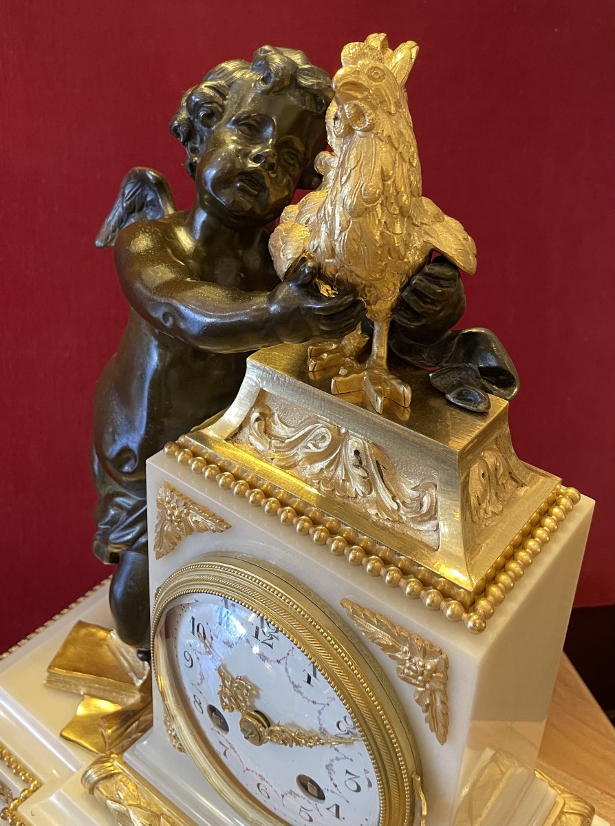 Louis XVI Clock, Made Of Bronze And Carrara Marble-photo-2