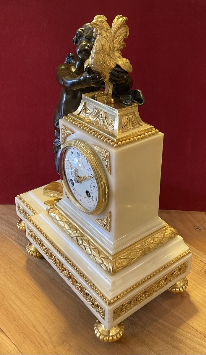 Louis XVI Clock, Made Of Bronze And Carrara Marble-photo-3
