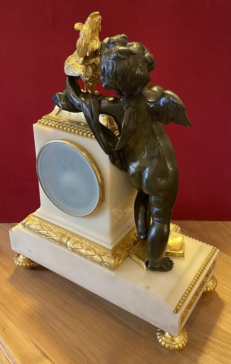 Louis XVI Clock, Made Of Bronze And Carrara Marble-photo-7