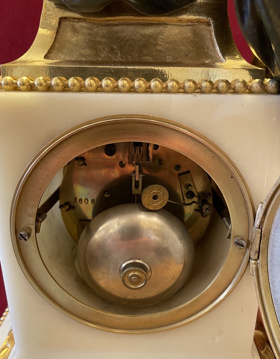 Louis XVI Clock, Made Of Bronze And Carrara Marble-photo-8