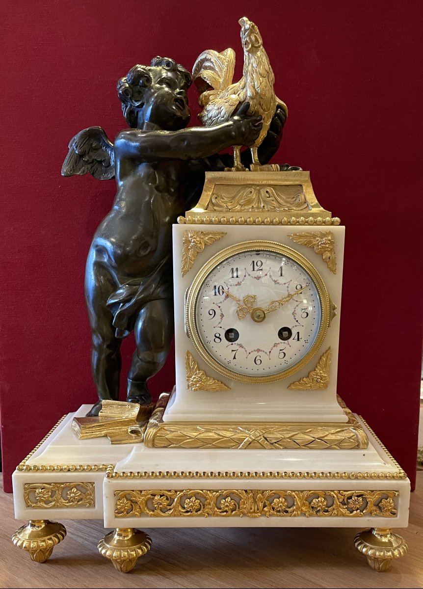 Louis XVI Clock, Made Of Bronze And Carrara Marble
