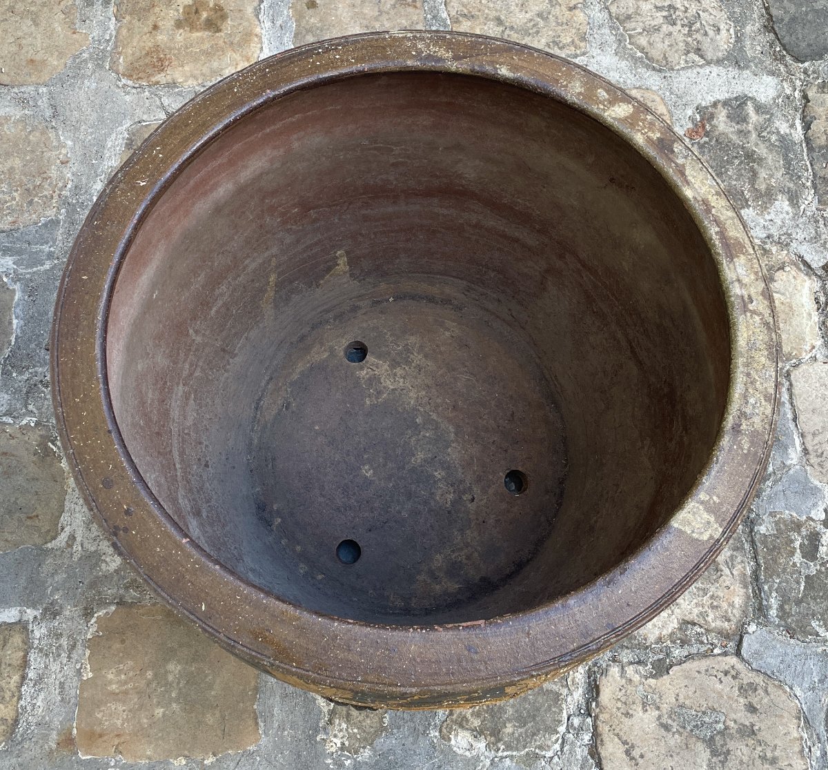 Grand cache pot de forme vasque en terre cuite vernissée-photo-6