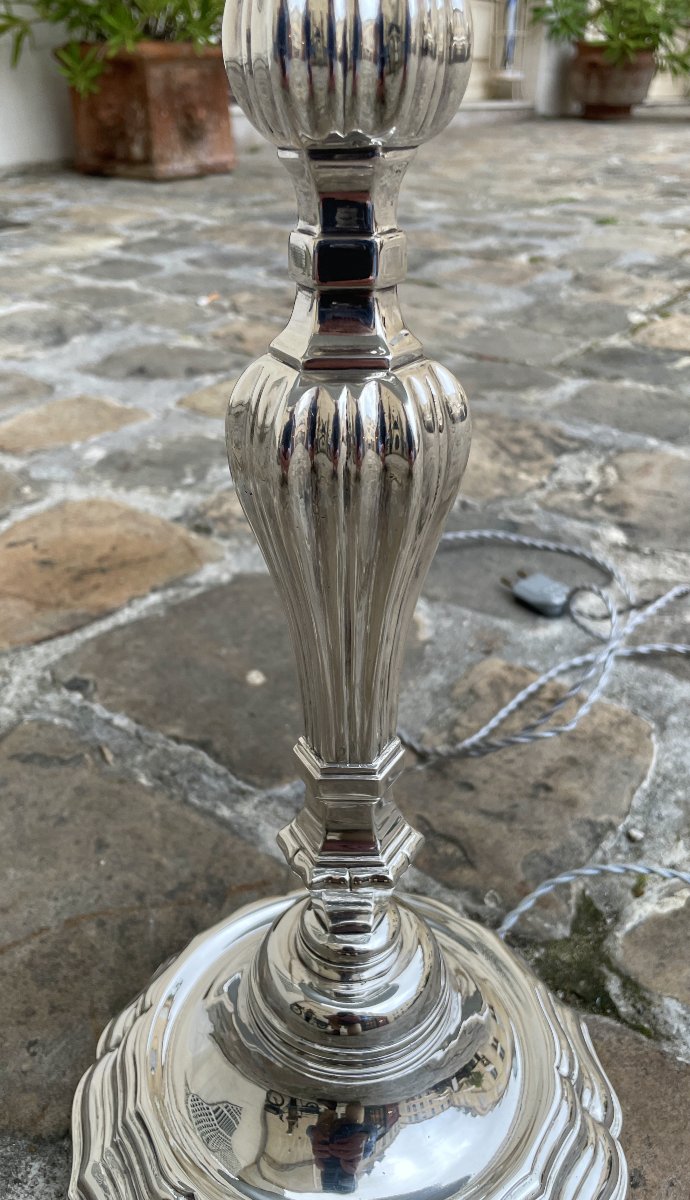 Lampe Louis XV en bronze argenté-photo-2