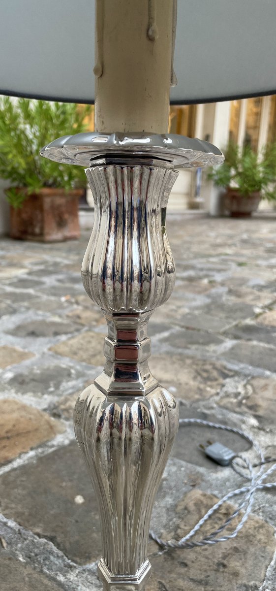Lampe Louis XV en bronze argenté-photo-4