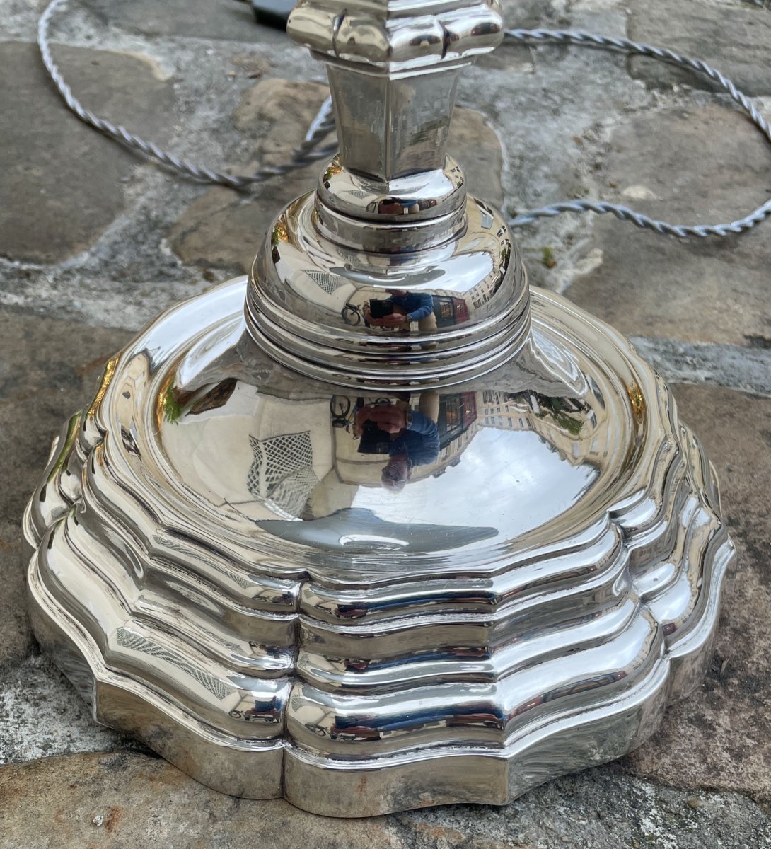 Lampe Louis XV en bronze argenté-photo-1