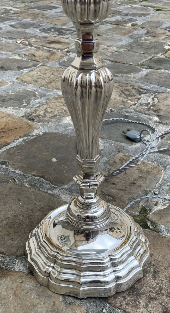 Lampe Louis XV en bronze argenté-photo-2