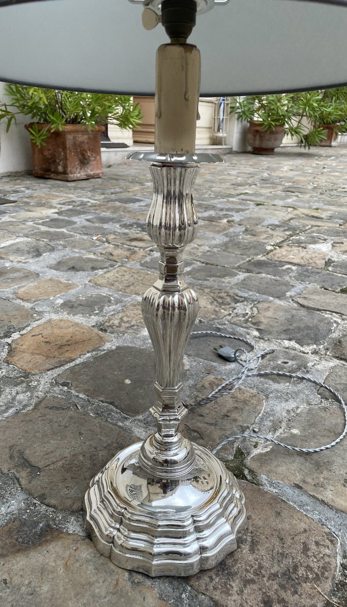 Lampe Louis XV en bronze argenté-photo-3