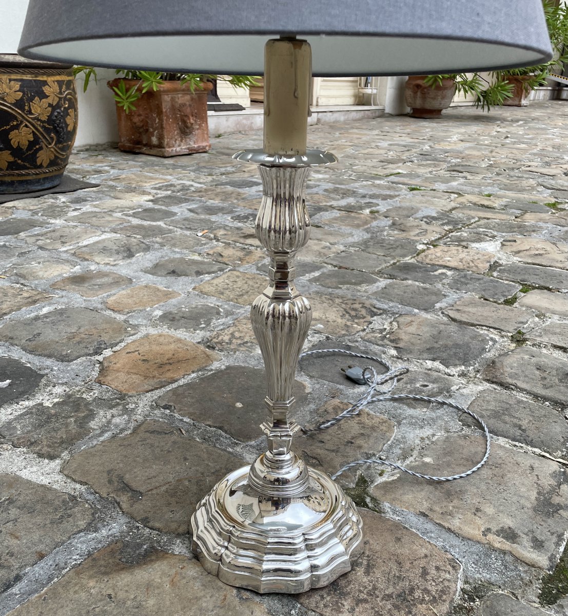 Lampe Louis XV en bronze argenté-photo-4