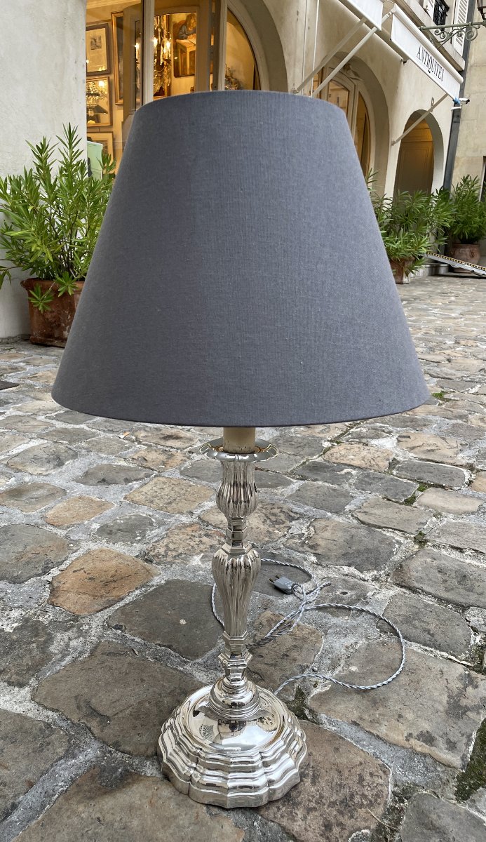 Lampe Louis XV en bronze argenté