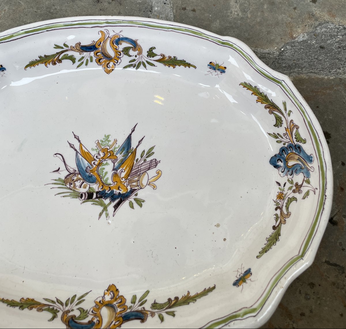 Oval Dish With Banners, Made Of 18th-century Moustiers Earthenware. -photo-2