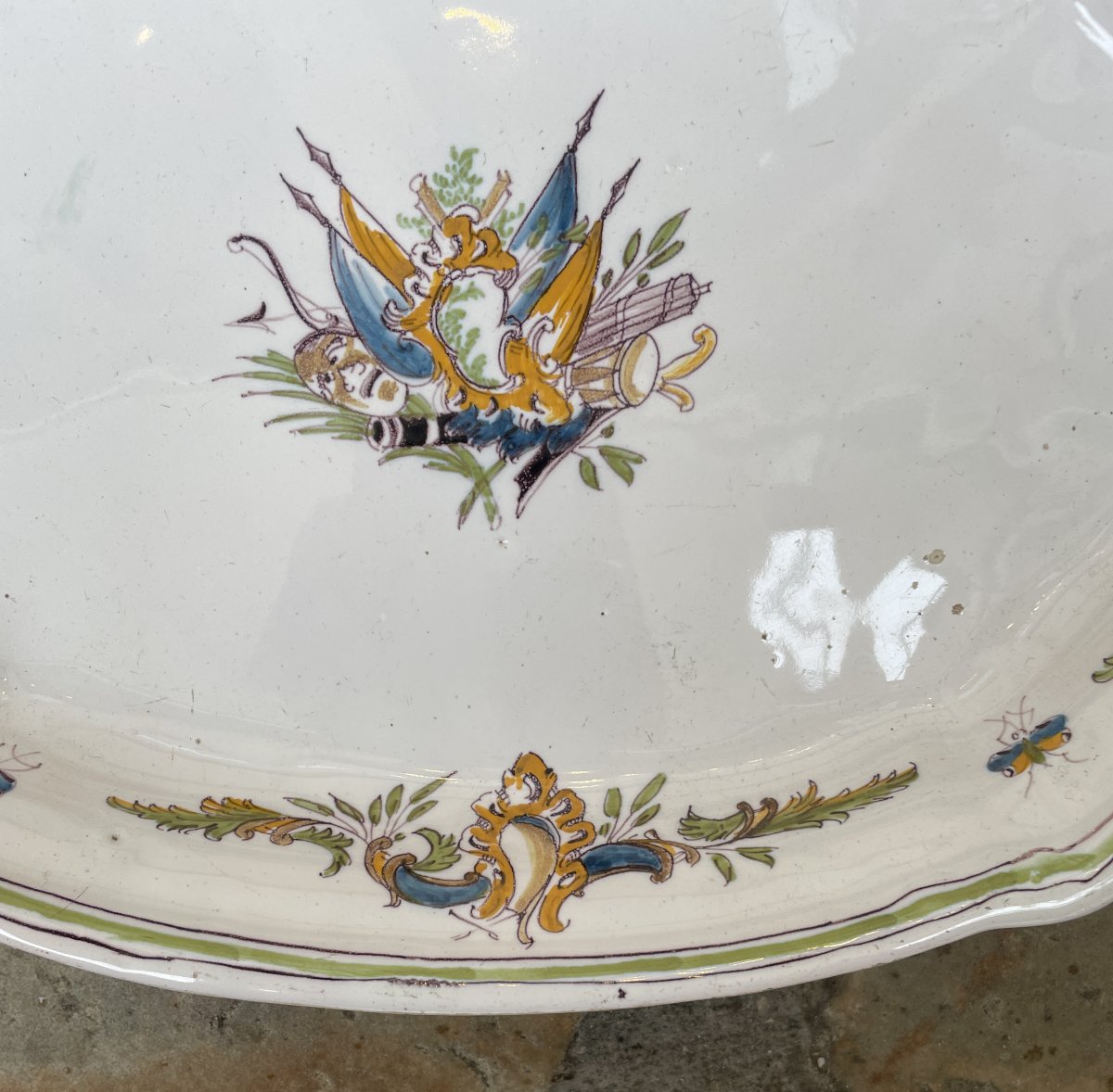 Oval Dish With Banners, Made Of 18th-century Moustiers Earthenware. -photo-7