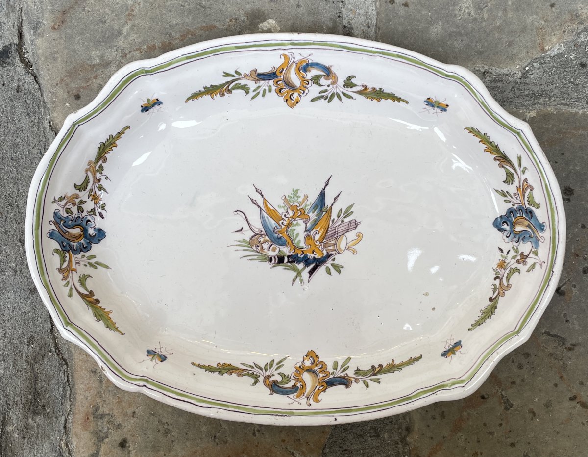 Oval Dish With Banners, Made Of 18th-century Moustiers Earthenware. 