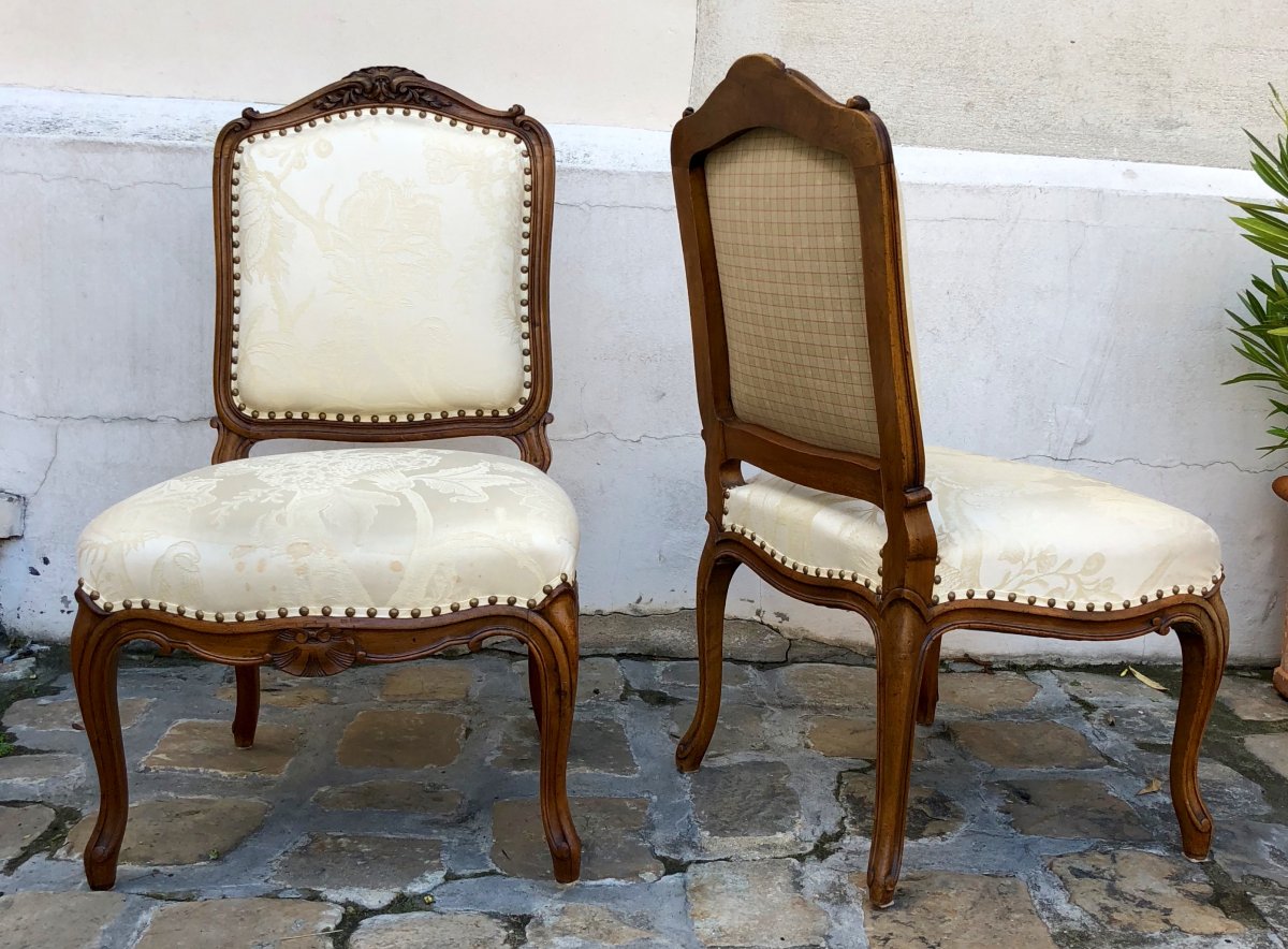 Pair Of Chairs Louis XV Flat Back To The Queen-photo-2