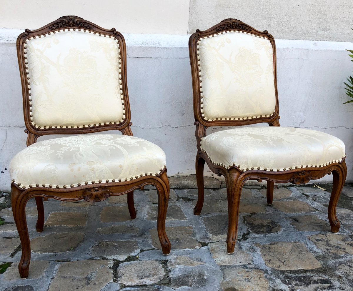 Pair Of Chairs Louis XV Flat Back To The Queen-photo-6