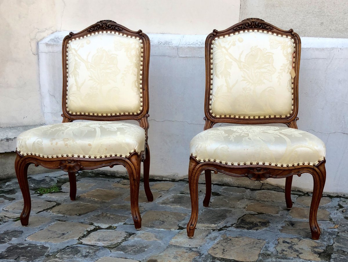 Pair Of Chairs Louis XV Flat Back To The Queen