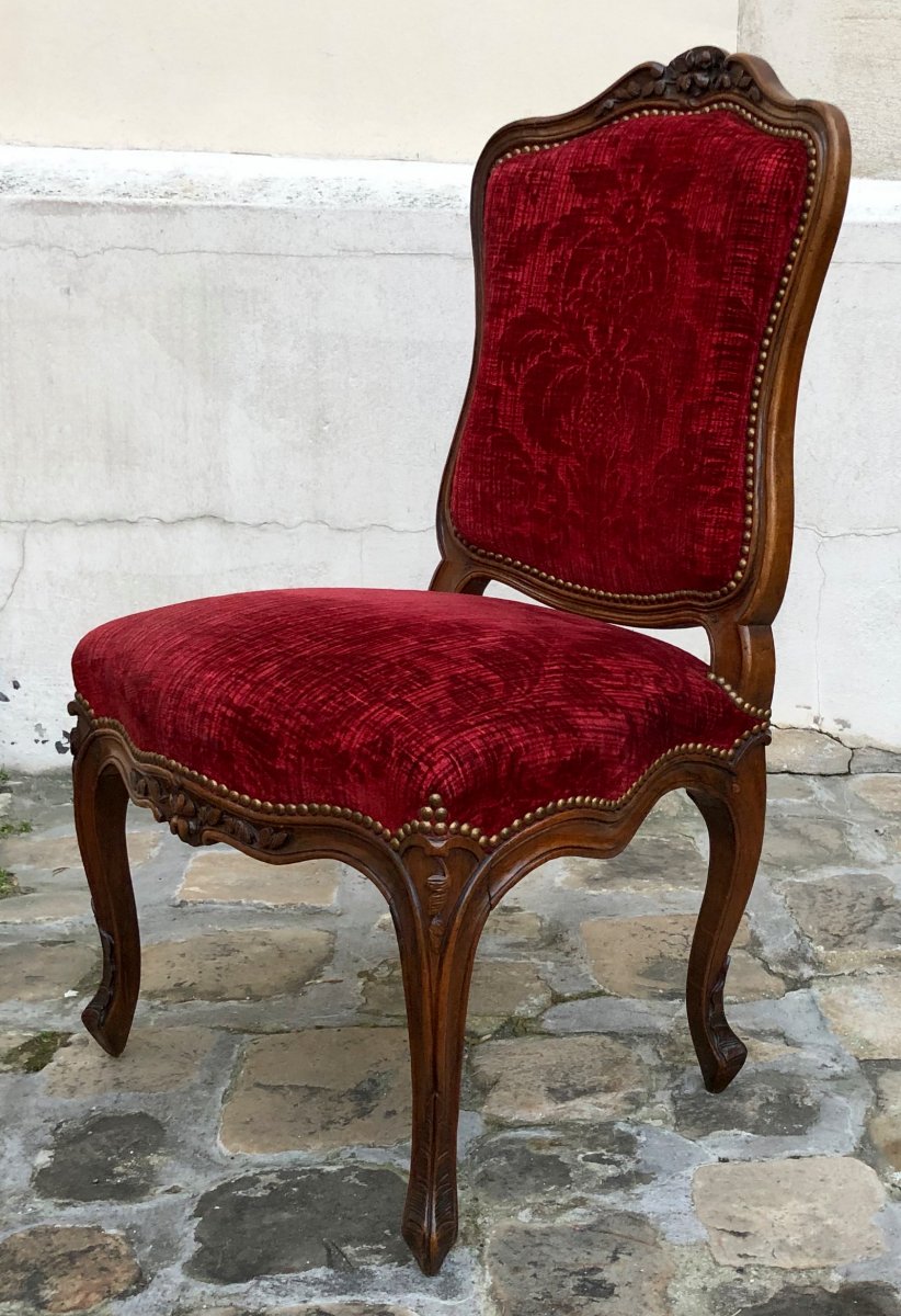 Six Lyonnaise Chairs Louis XV Period In Walnut-photo-4
