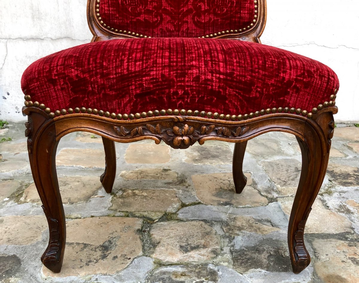 Six Lyonnaise Chairs Louis XV Period In Walnut-photo-5