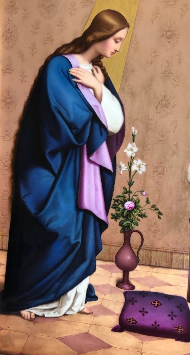 Porcelain Plate: The Visitation. Signed Ch. Beuthe-photo-3