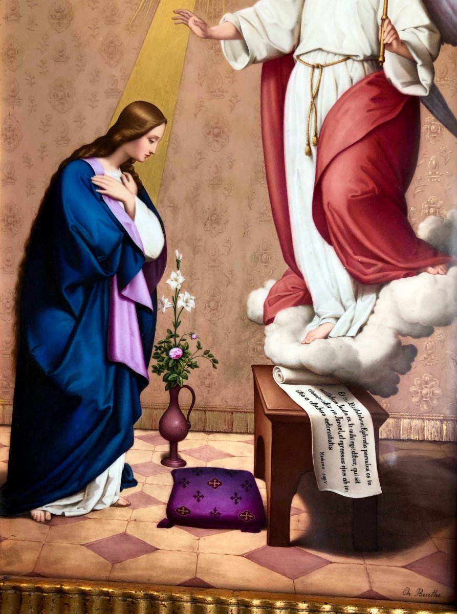 Porcelain Plate: The Visitation. Signed Ch. Beuthe-photo-4