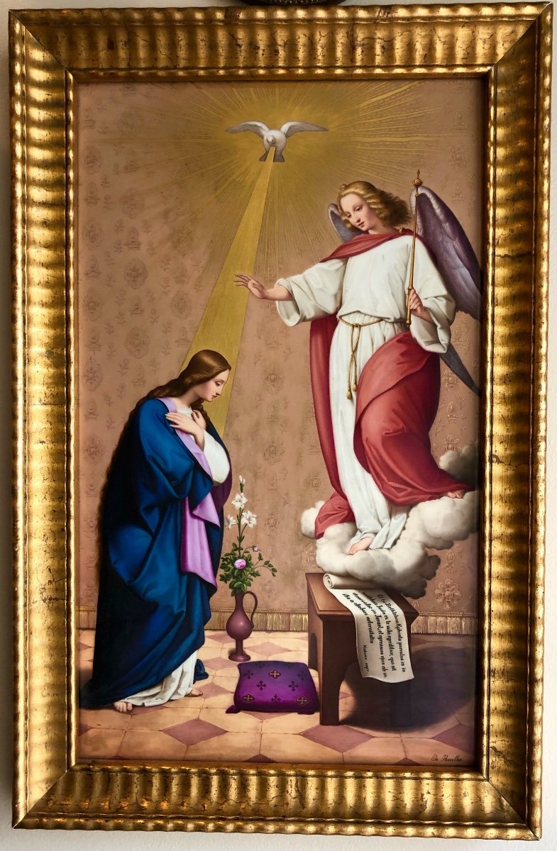 Porcelain Plate: The Visitation. Signed Ch. Beuthe