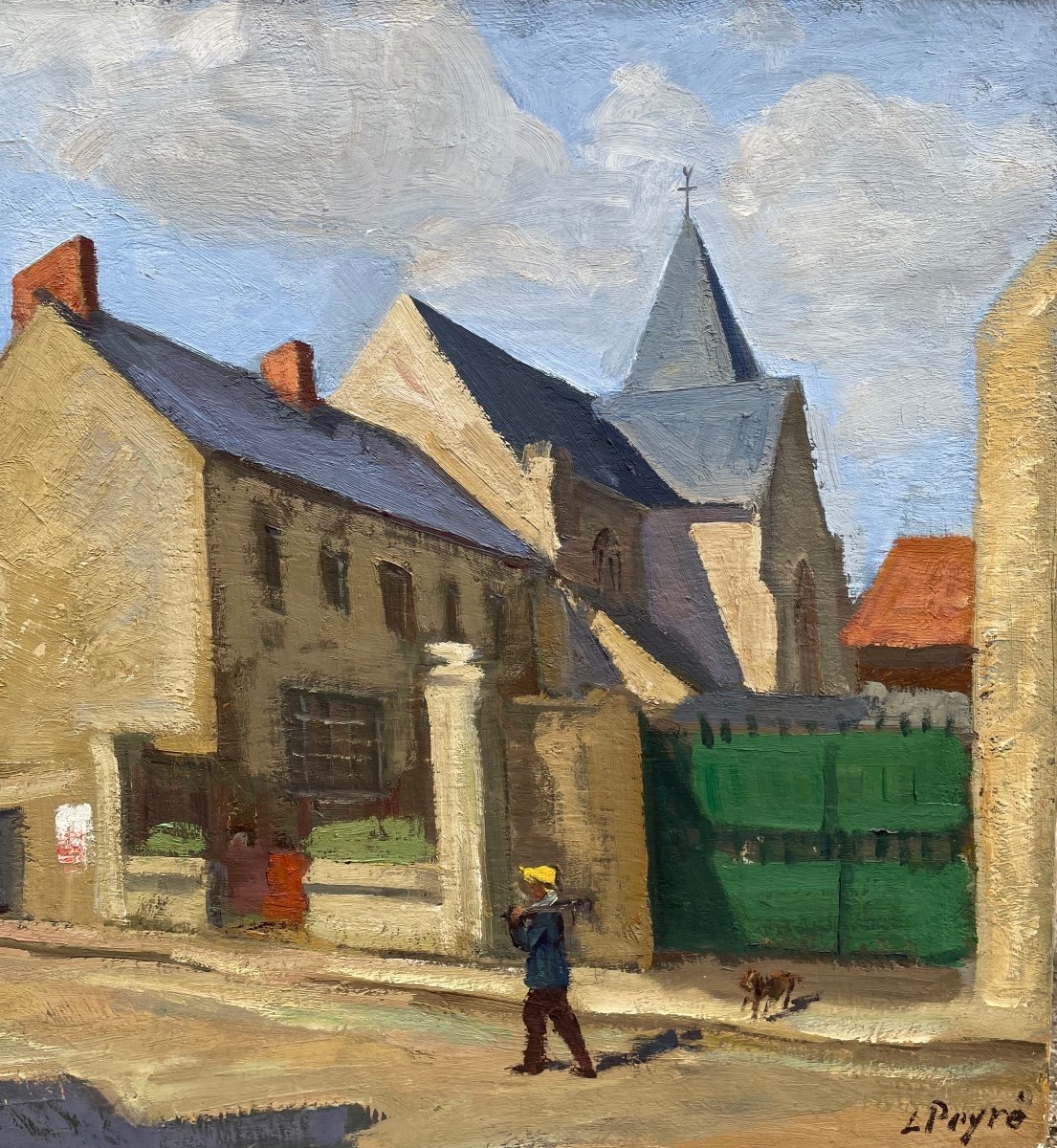  Louis Peyré . Huile Sur Toile . Rue De l'église-photo-1