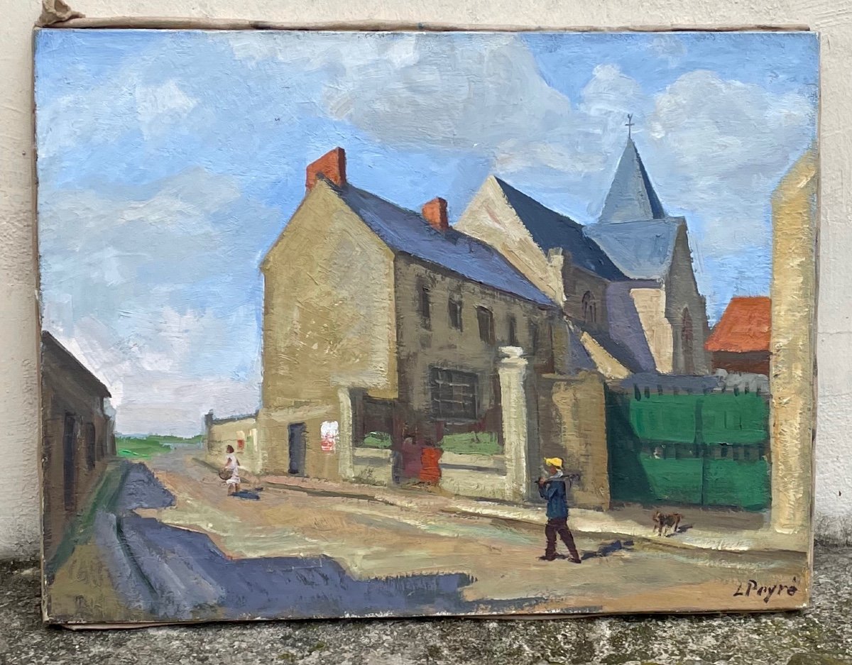  Louis Peyré . Huile Sur Toile . Rue De l'église-photo-3