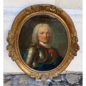 Tableau. Huile Sur Toile 18e. Portrait d'Homme En Cuirasse