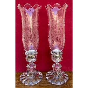 Pair Of Candle Holders Signed Baccarat