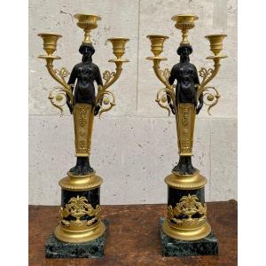 Pair Of Empire Candelabra With Caryatids