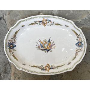 Oval Dish With Banners, Made Of 18th-century Moustiers Earthenware.