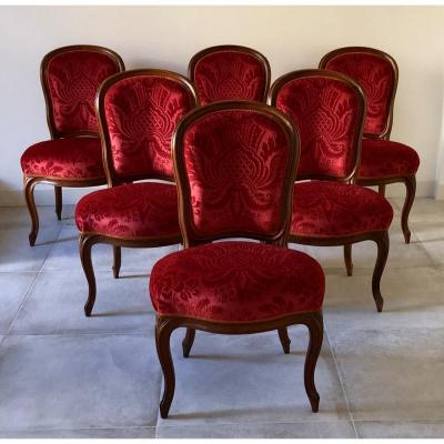 6 Chaises Cabriolets En Noyer d'époque Louis XV