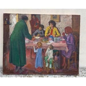Louis Peyré: Oil On Canvas. Family Scene