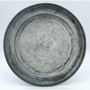 Engraved Pewter Dish, 18th C.