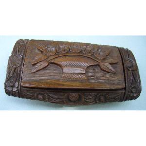 Carved Exotic Wood Snuff Box - 19th C.