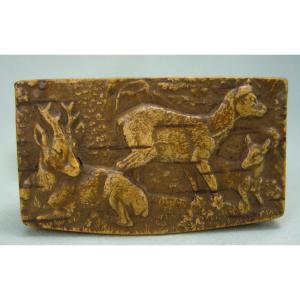 Softwood Snuff Box, Animal Scene - 19th C.