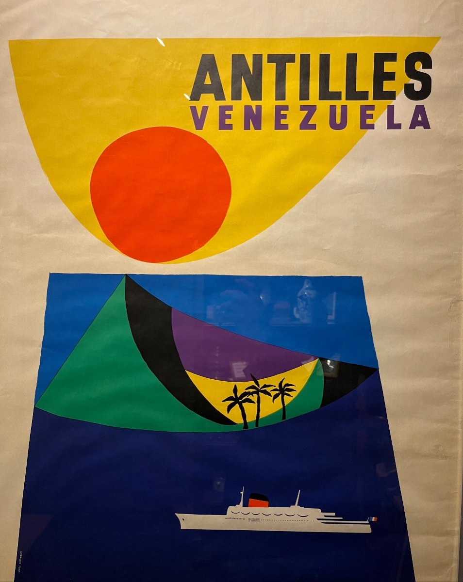 Affiche Ancienne Cgt Croisière Antilles Venezuela - 1950  64x100cm M Rudnicki-photo-1