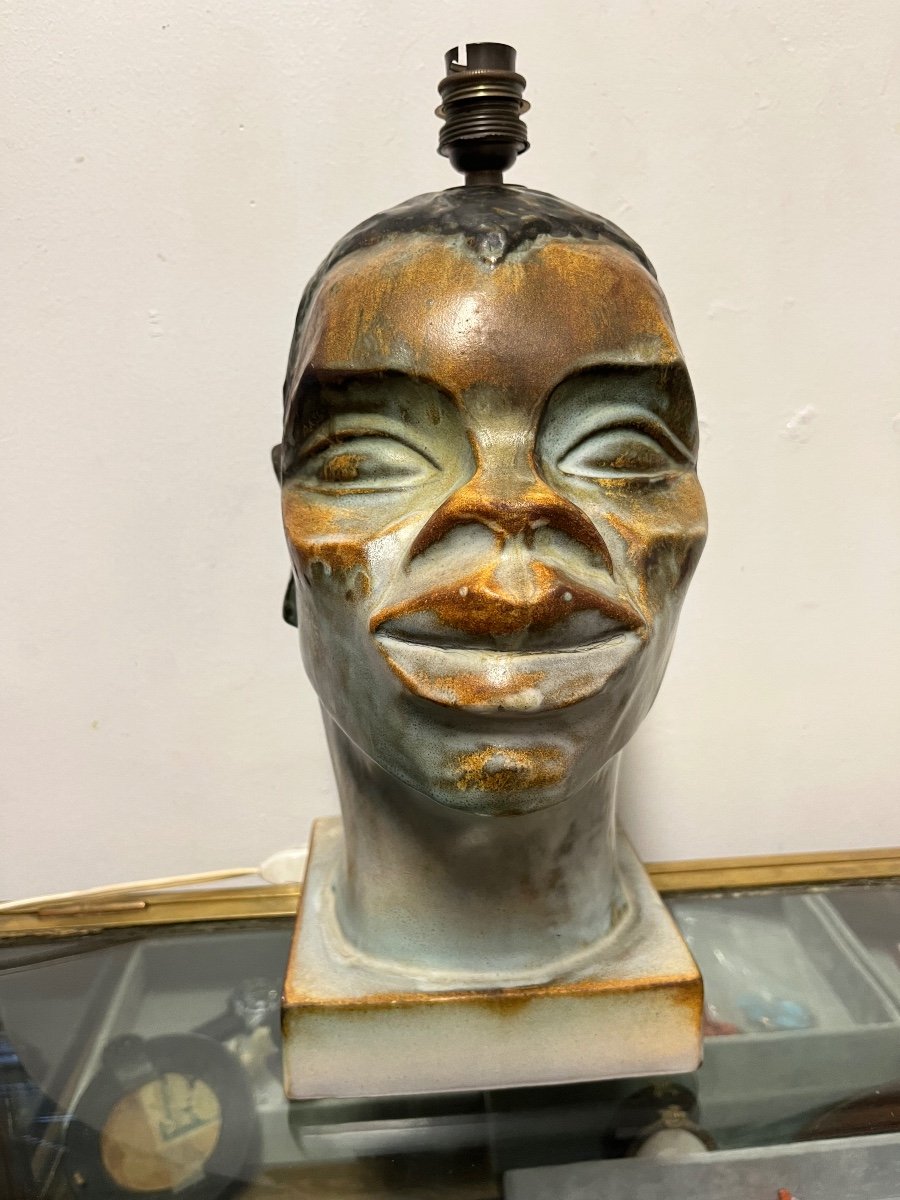 Hélène Ugo - Rare Africanizing Ceramic Lamp Base 1950-photo-1