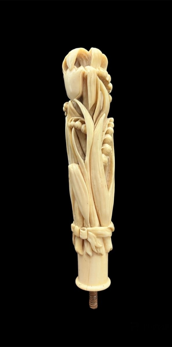 Large Parasol Knob In Ivory From Dieppe - Au Muguet 19th Century -photo-2
