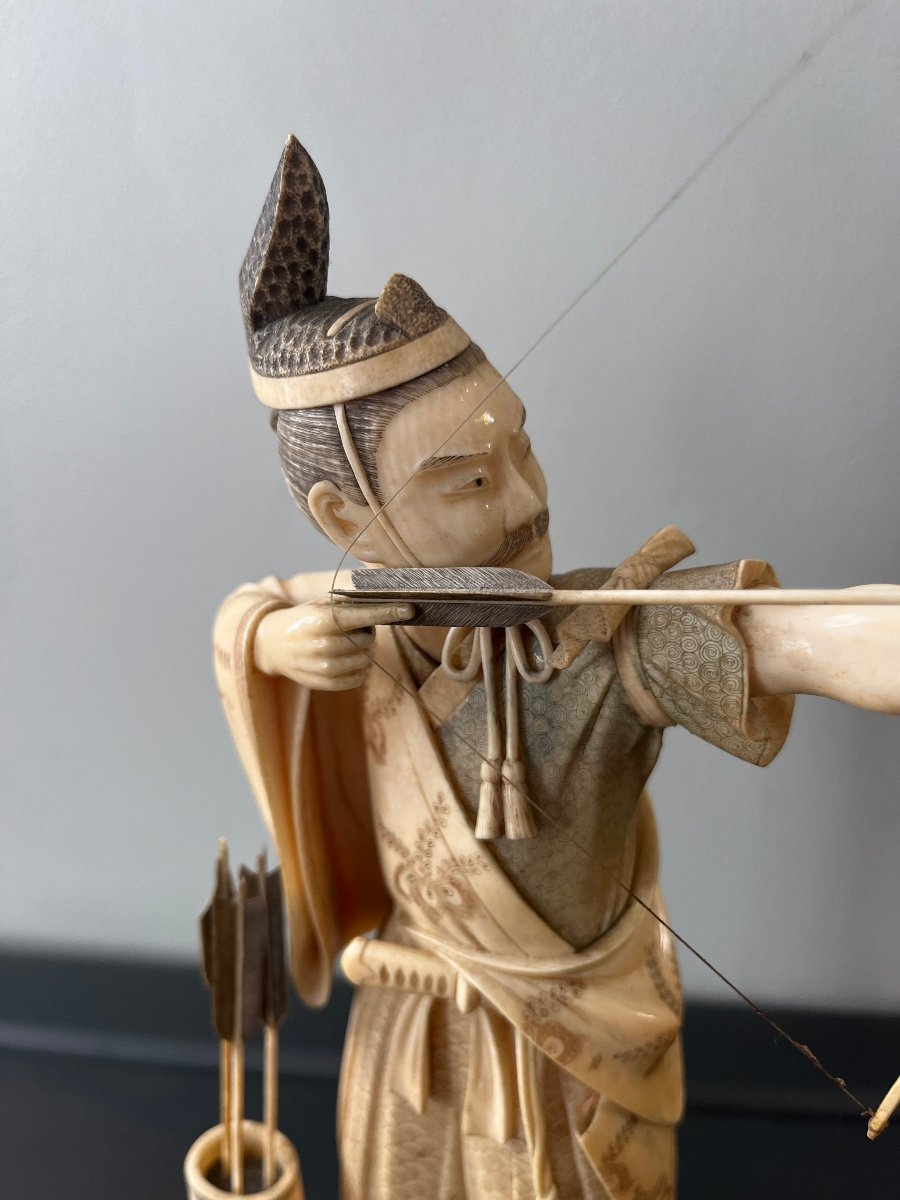 Okimono In Ivory - Samurai Archer - Meiji Period - 19th Century - 25cm-photo-4