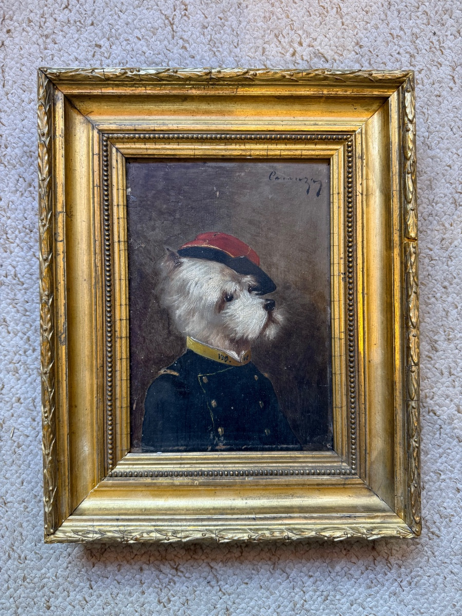 Amédée De Carenza - Painting Portrait Of A Military Dog Hsp
