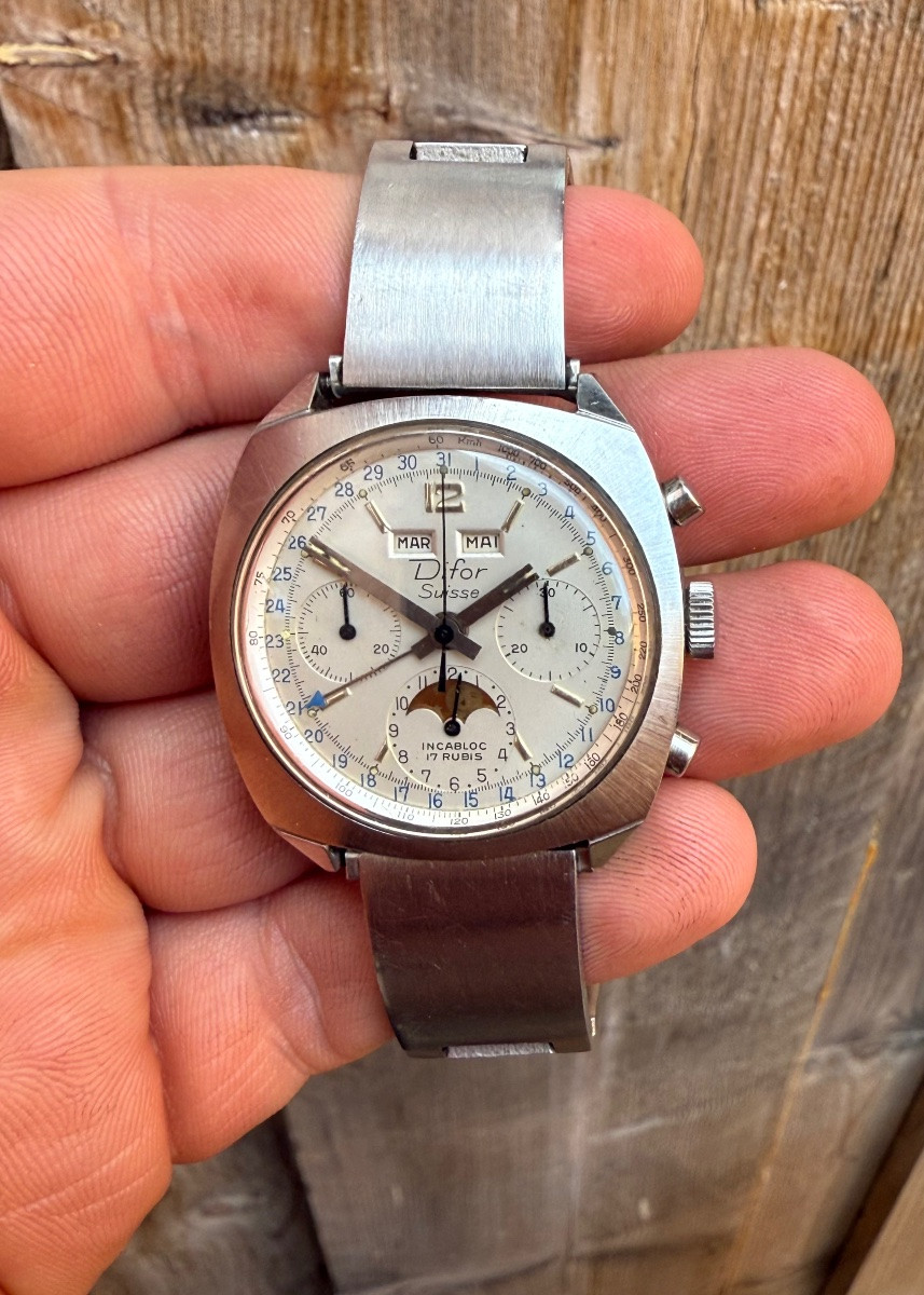 Difor Steel Chronograph Watch - Valjoux R88 - 1970-photo-3