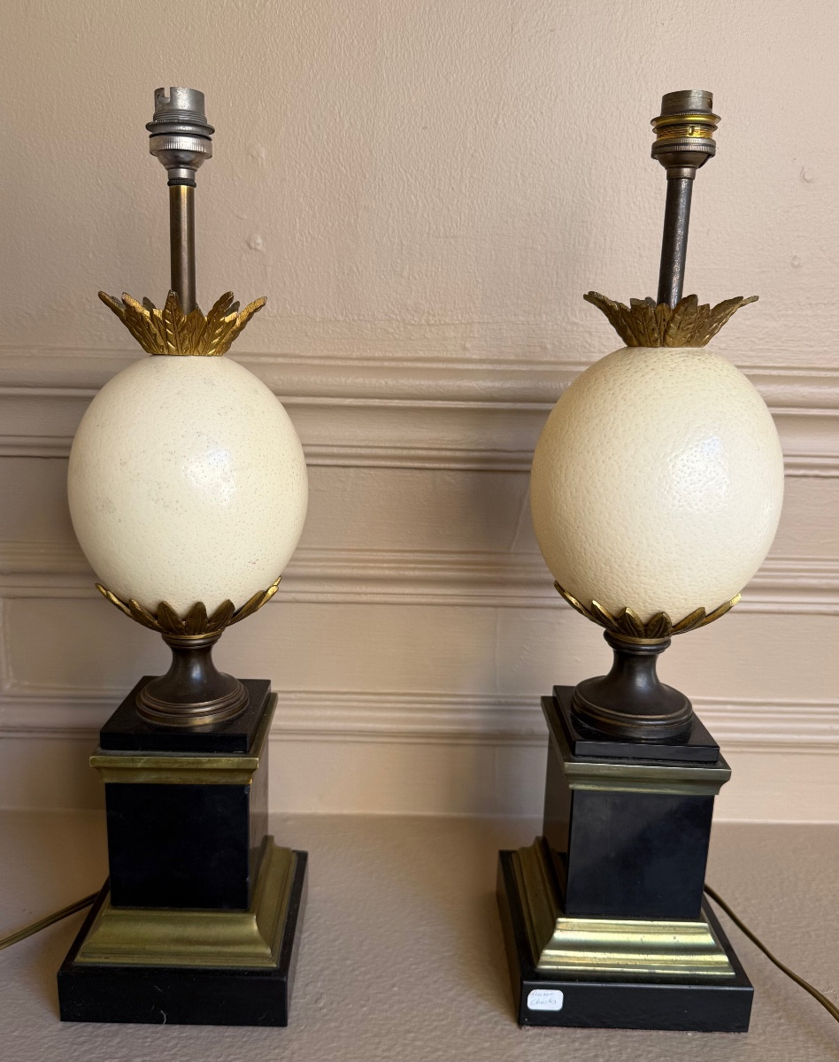 Pair Of Ostrich Egg Lamps - Maison Charles 1970