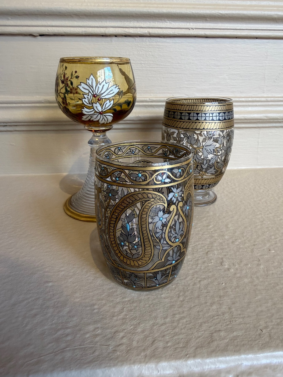 Alphonse Giboin - Set Of 3 Enamelled Glasses - 1900