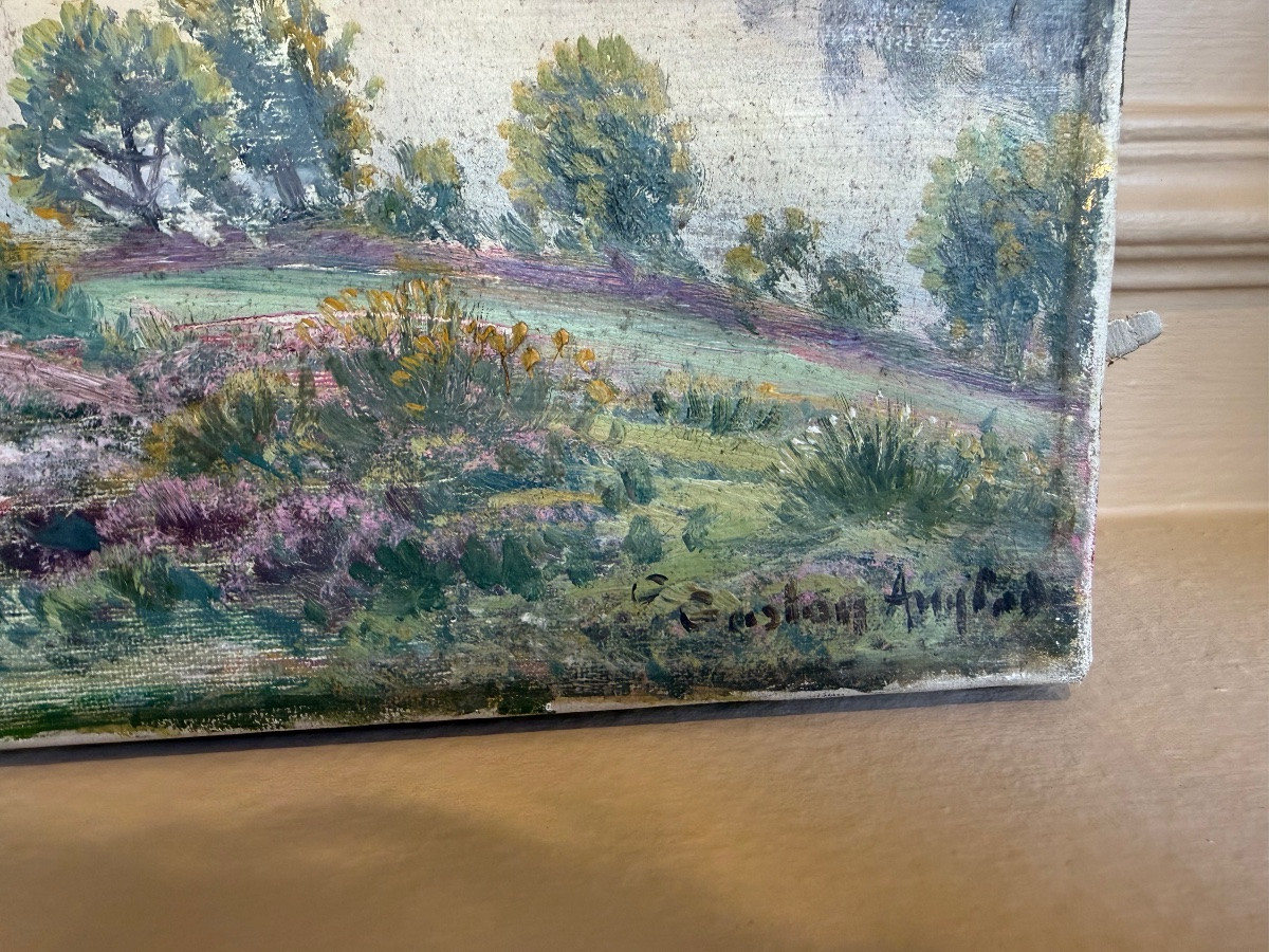 Gaston Anglade (1854-1929) - Heather Landscape - Oil On Canvas-photo-2