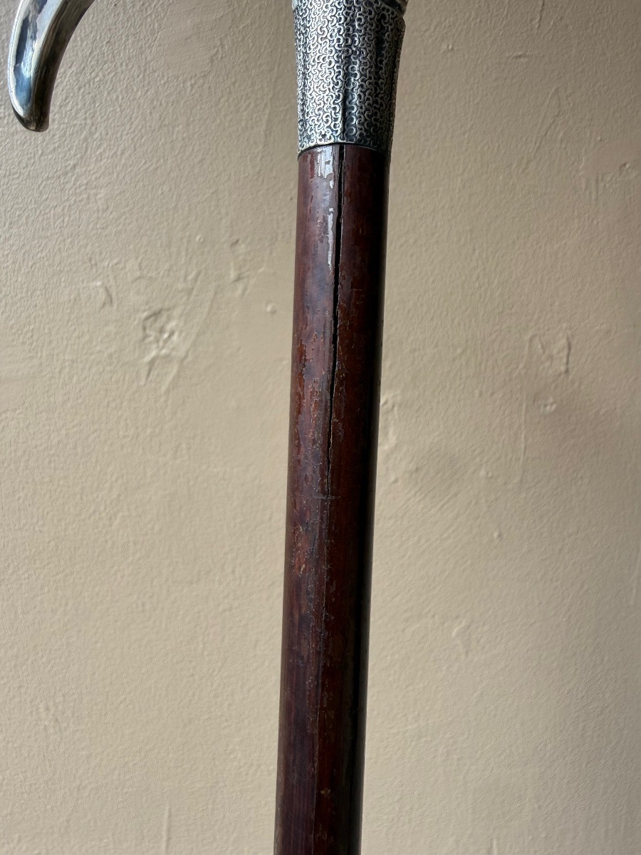 Lucien Gaillard - Canne courbe en argent Tête de Guerrier - Art Nouveau -photo-5