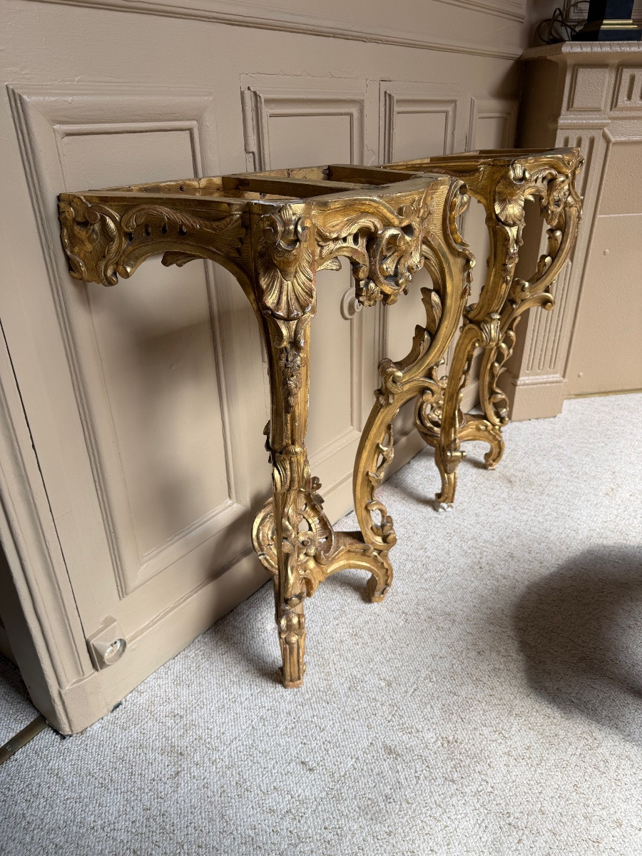 Pair Of Louis XV Period Gilded Wood Consoles 18th Century-photo-3
