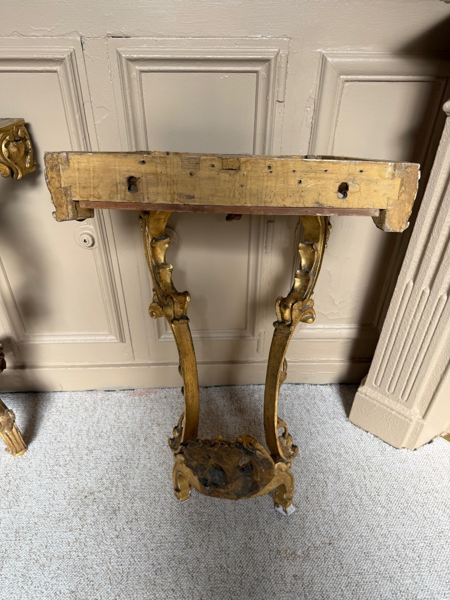 Pair Of Louis XV Period Gilded Wood Consoles 18th Century-photo-5